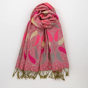 Fuchsia Pink Metallic Pashmina Shawl Rolling Bargains