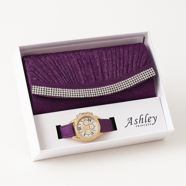 Ashley Purple Watch & Clutch Set