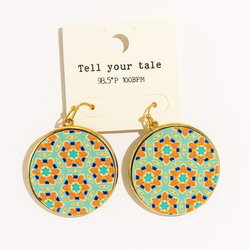 Bohemian Mosaic Pattern Round Earrings – Gold Frame