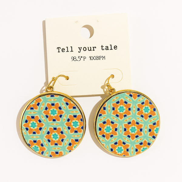 Bohemian Mosaic Pattern Round Earrings – Gold Frame