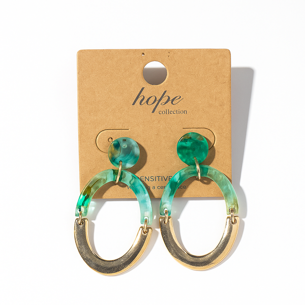 Emerald Green & Gold Oval Drop Earrings – Hope Collection