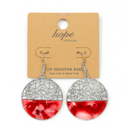 Elegant Red & Silver Filigree Round Drop Earrings – Hope Collection