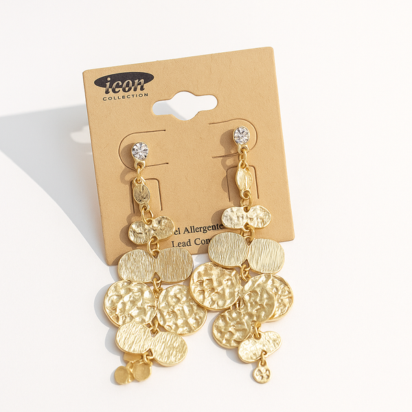 Gold Textured Disc Drop Earrings – Statement Dangle Jewelry