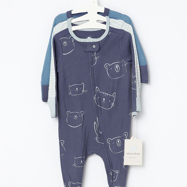 Baby Boys' 3-Pack Animal Print Sleepers/Rompers