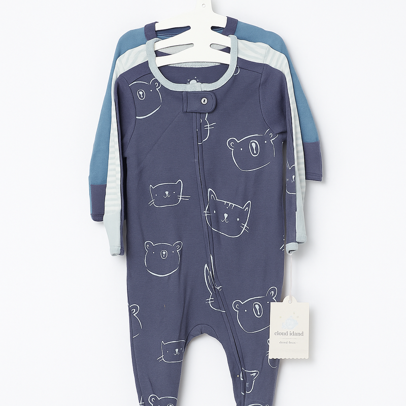 Baby Boys' 3-Pack Animal Print Sleepers/Rompers