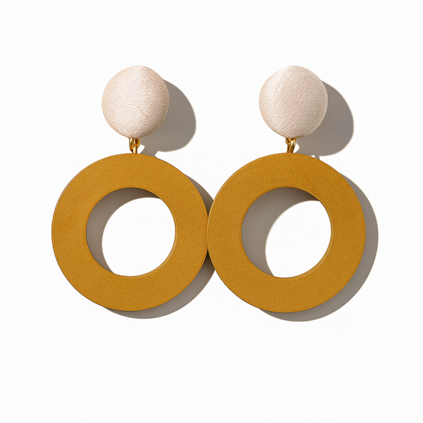 Gold Circle Drop Earrings with Fabric Stud