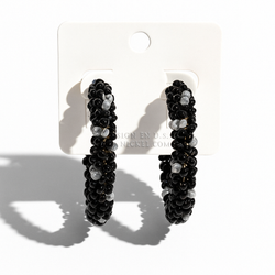 Black and Silver-Toned Beaded Hoop Earrings.