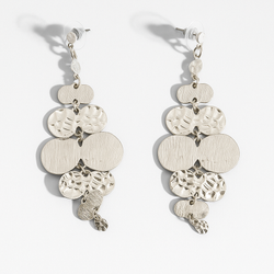 Silver-toned multi-disc chandelier drop earrings.