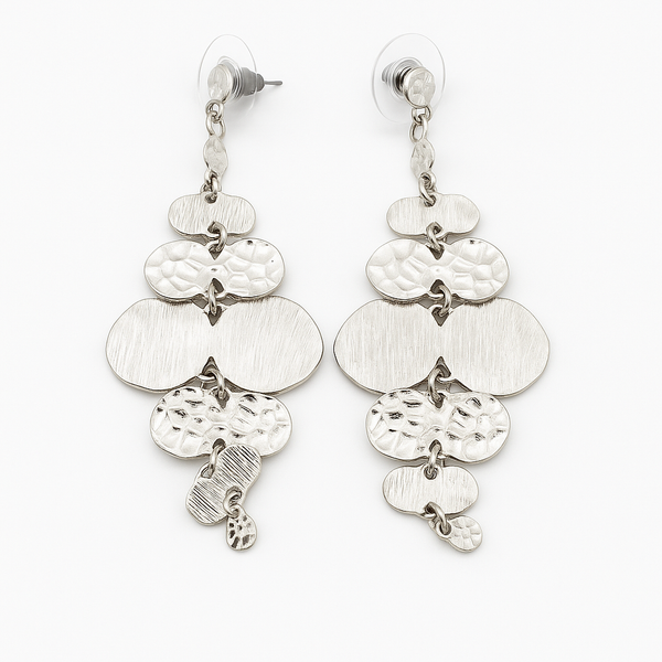 Silver-toned multi-disc chandelier drop earrings.