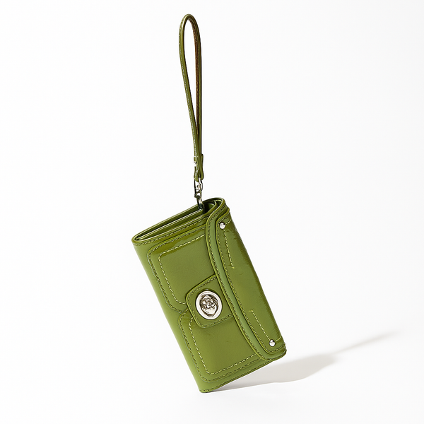 Leather Turn Lock Wristlet Clutch.
