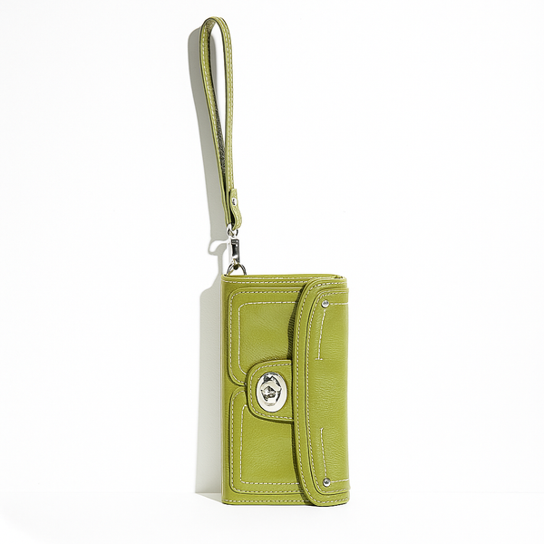 Leather Turn Lock Wristlet Clutch.