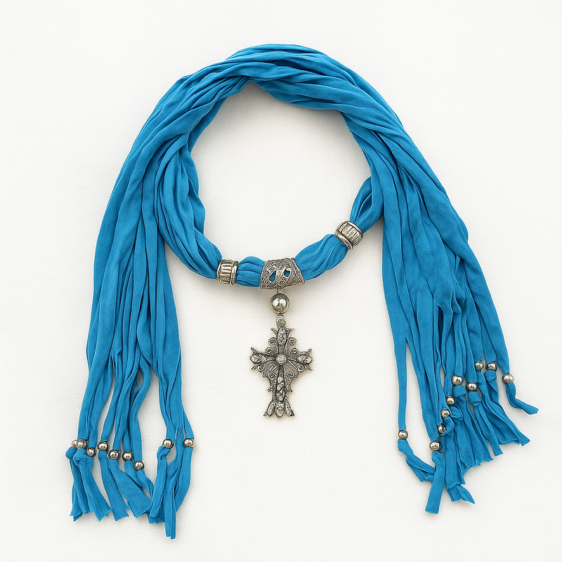 Elegant Cross Charm Pendant Jewelry Necklace Scarf.