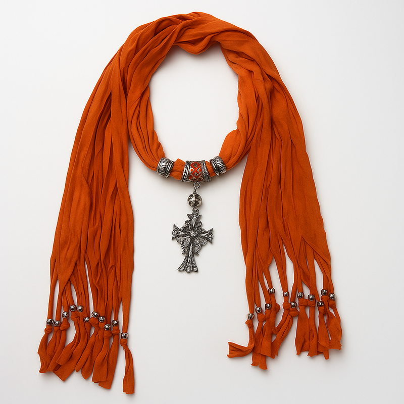Elegant Cross Charm Pendant Jewelry Necklace Scarf.