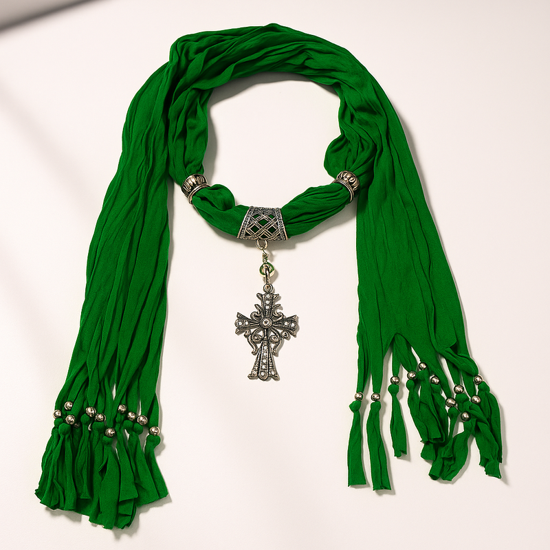 Elegant Cross Charm Pendant Jewelry Necklace Scarf.