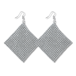 Silver-Tone Crystal Mesh Diamond-Shape Drop Earrings.