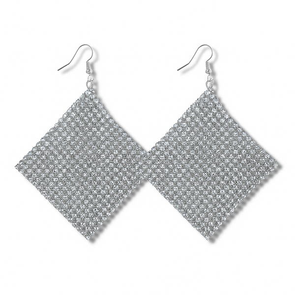 Silver-Tone Crystal Mesh Diamond-Shape Drop Earrings.