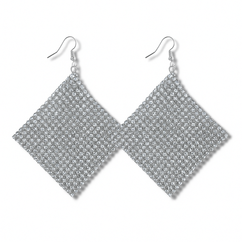 Silver-Tone Crystal Mesh Diamond-Shape Drop Earrings.