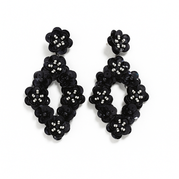 Toniq Black Sequin Embellished Drop Earrings