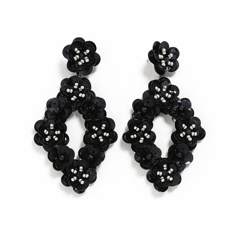 Toniq Black Sequin Embellished Drop Earrings