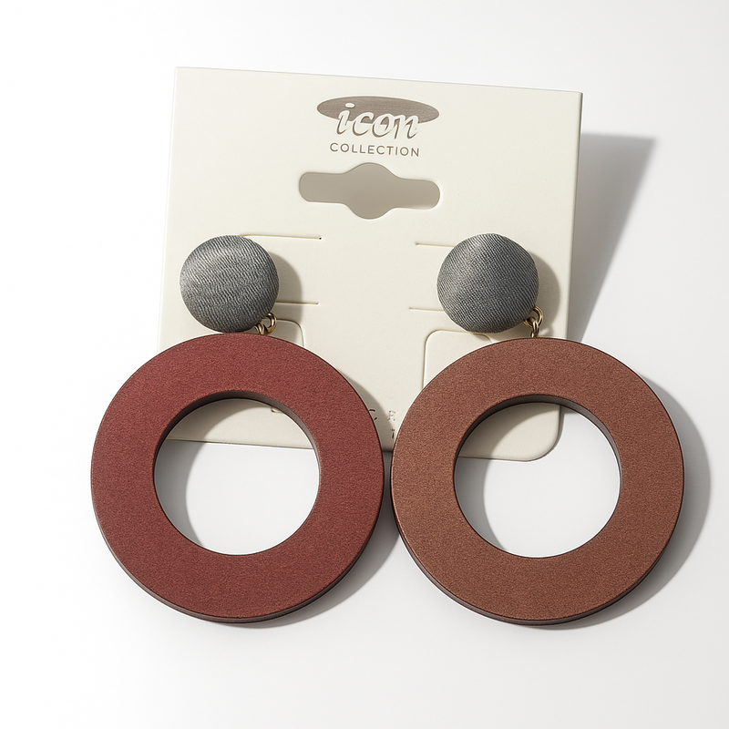 Circle Drop Earrings with Fabric Stud