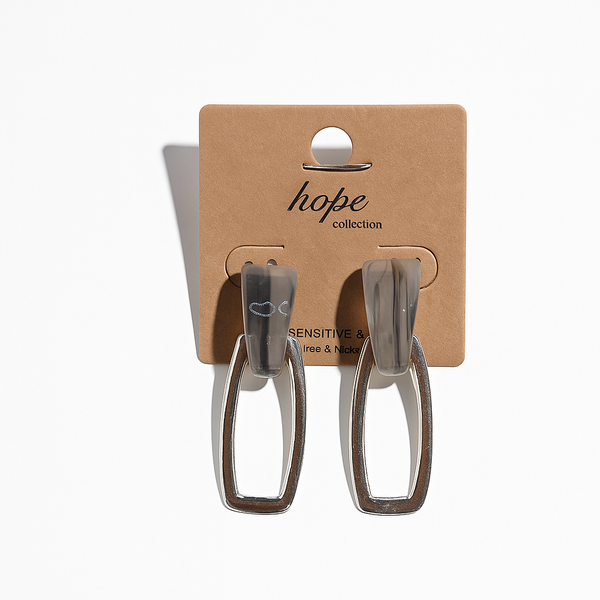 Hope Collection Silver-tone & Gray Resin Oval Drop Earrings