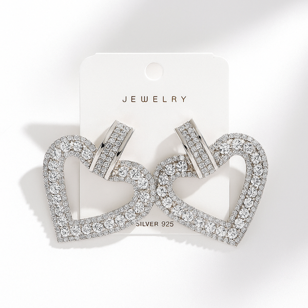 Pave Heart Hoop Earrings