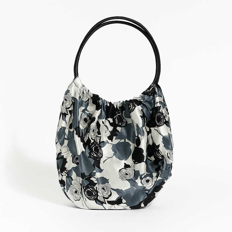 Satin Floral Print Drawstring Hobo Bag