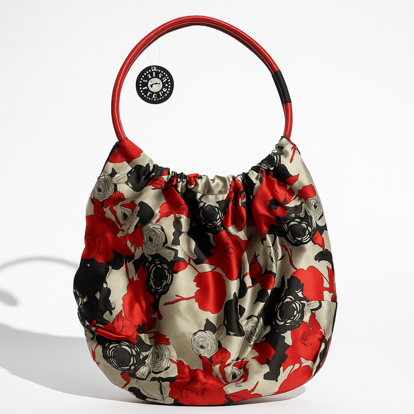 Satin Floral Print Drawstring Hobo Bag