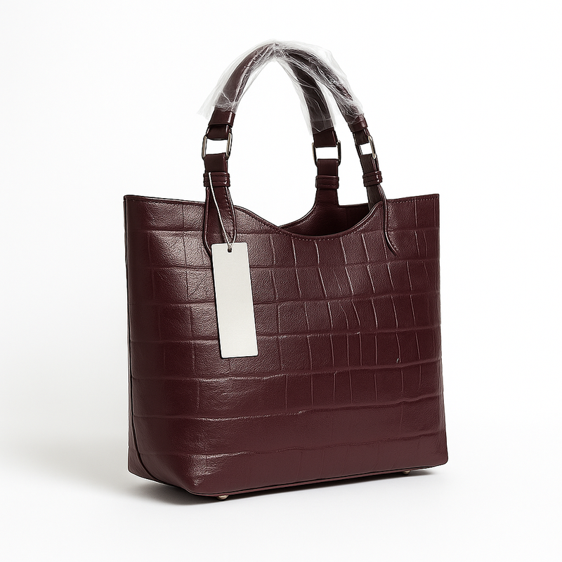 Croc-Embossed Burgundy Tote Bag