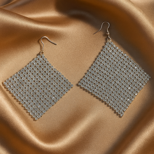 Silver-Tone Crystal Mesh Diamond-Shape Drop Earrings.