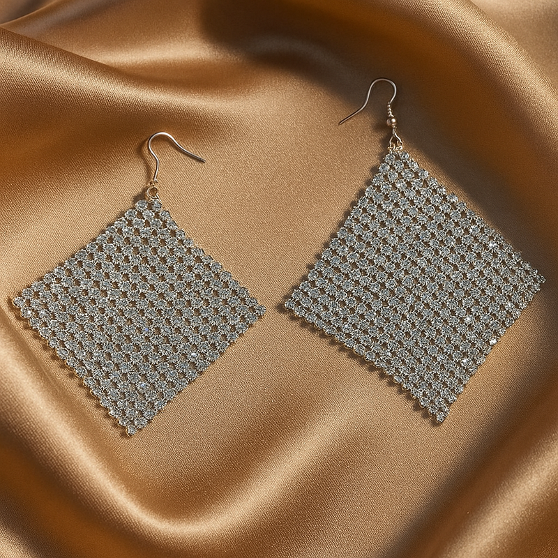 Silver-Tone Crystal Mesh Diamond-Shape Drop Earrings.