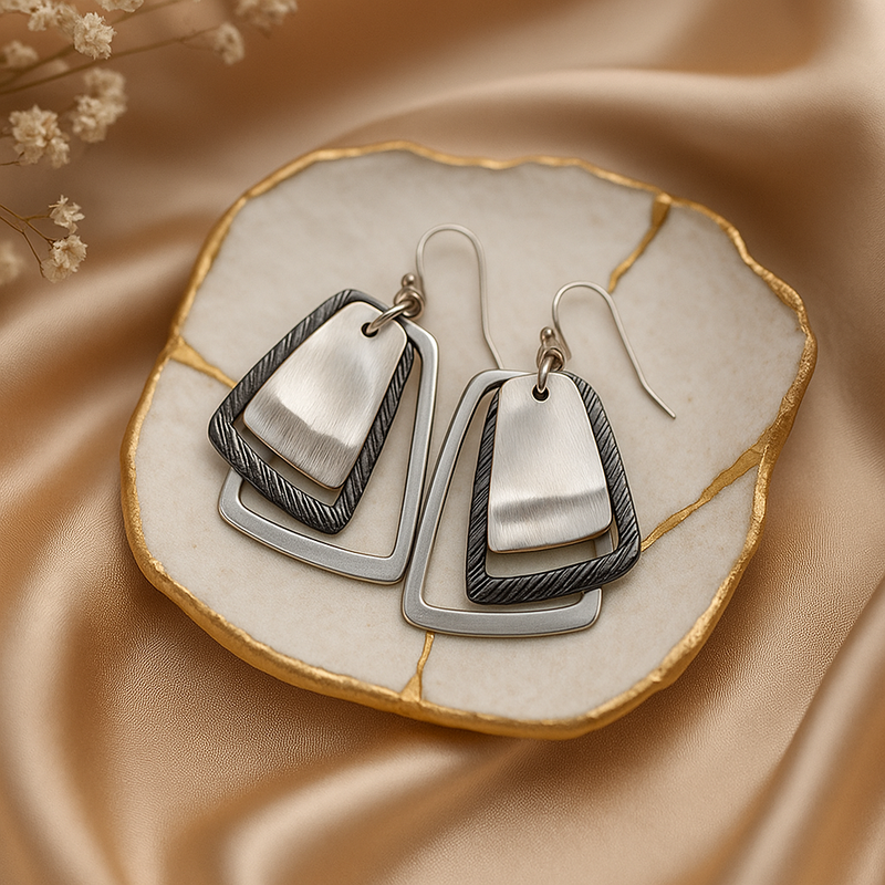 Layered Geometric Drop Earrings