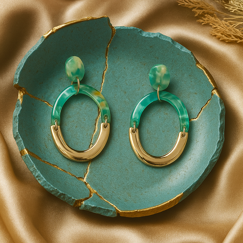 Emerald Green & Gold Oval Drop Earrings – Hope Collection