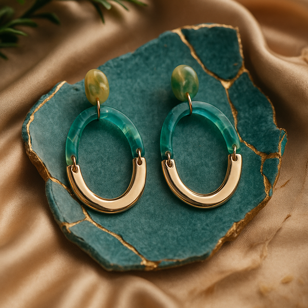 Emerald Green & Gold Oval Drop Earrings – Hope Collection