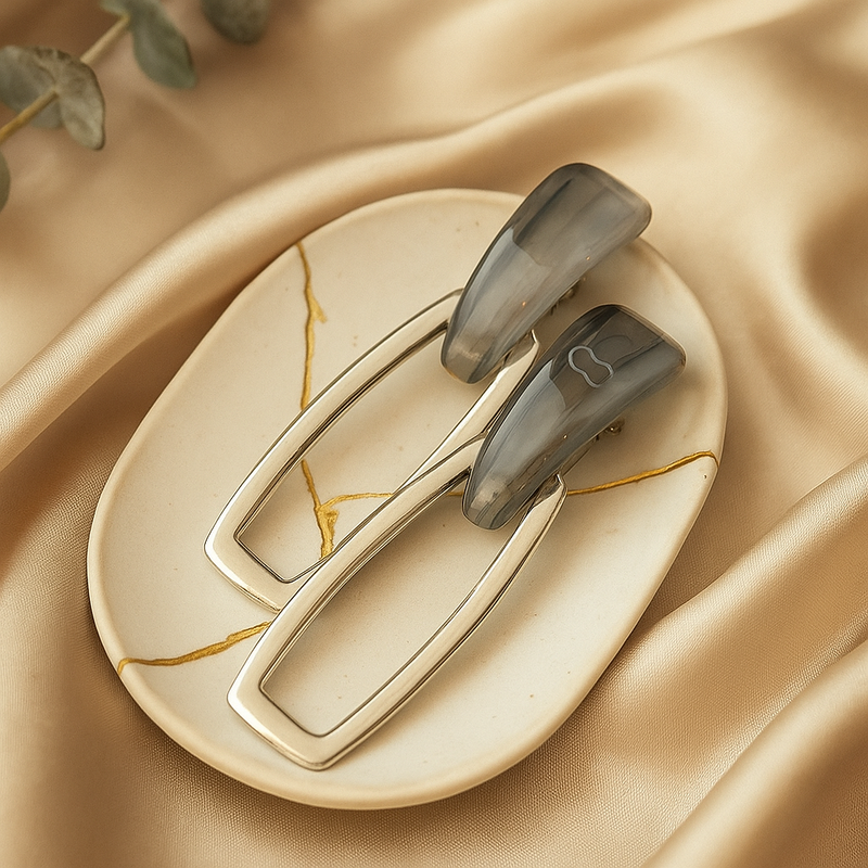 Hope Collection Silver-tone & Gray Resin Oval Drop Earrings