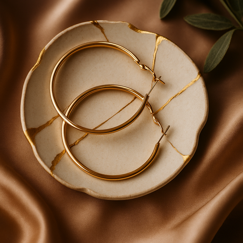 Gold Matt Finish Big Round Hoop Earrings for Women