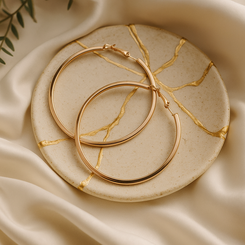 Gold Matt Finish Big Round Hoop Earrings for Women