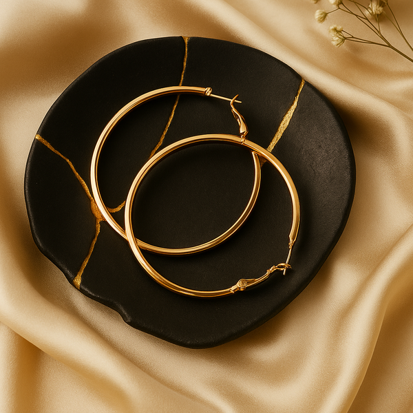 Gold Matt Finish Big Round Hoop Earrings for Women