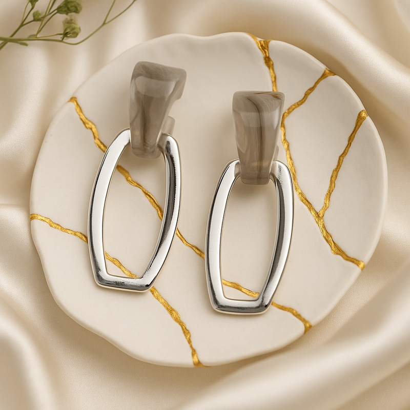 Resin and Metal Drop Earrings.