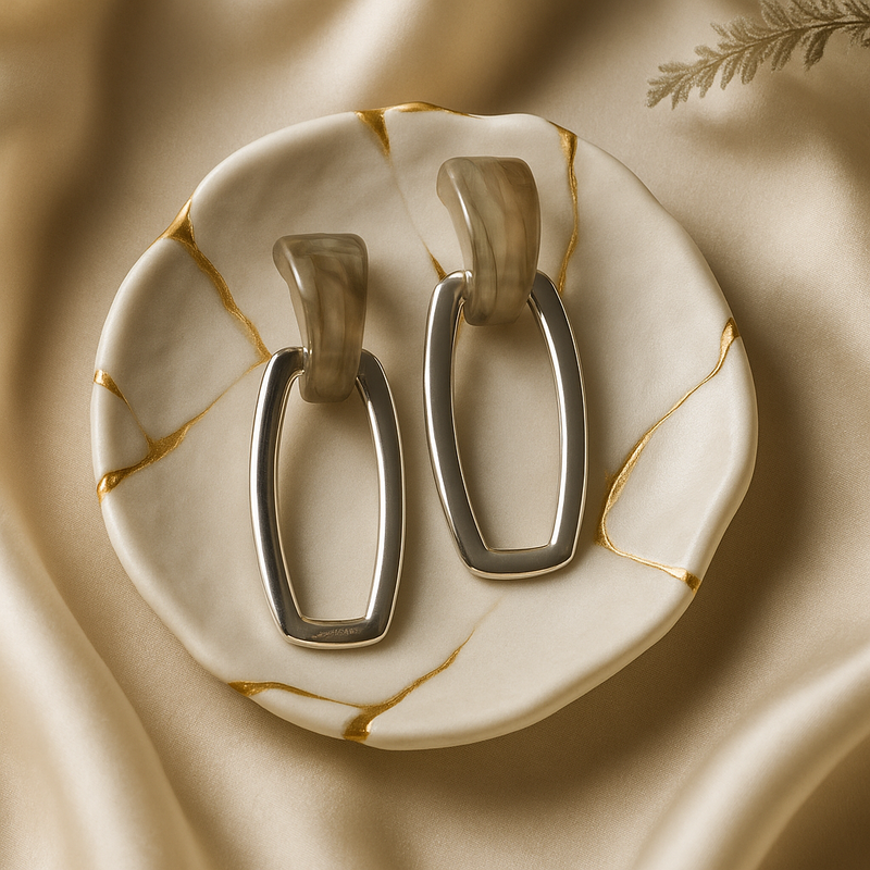 Hope Collection Silver-tone & Gray Resin Oval Drop Earrings