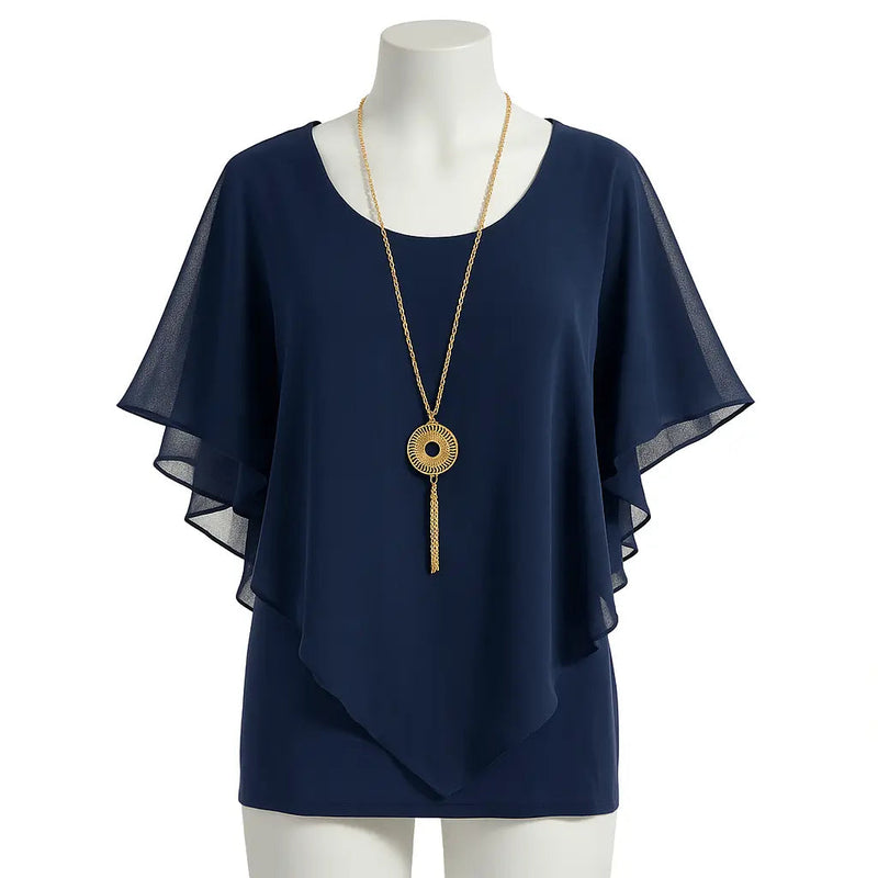 AGB Chiffon Popover Blouse with Necklace Rolling Bargains