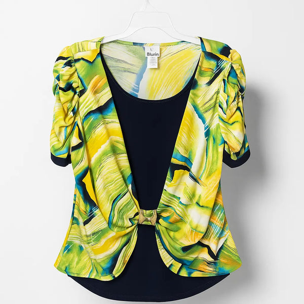 blu:m Abstract Print Layered Top with Gold Buckle Detail Rolling Bargains
