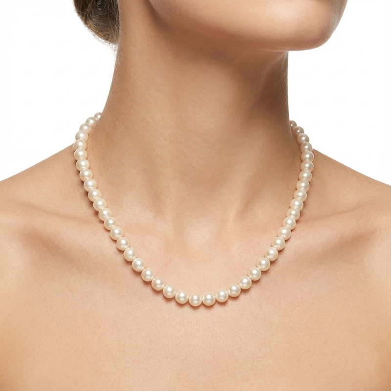 aux Pearl Necklace Single Strand Round Beads 8mm Classic Fashion Jewelry Gift Rolling Bargains