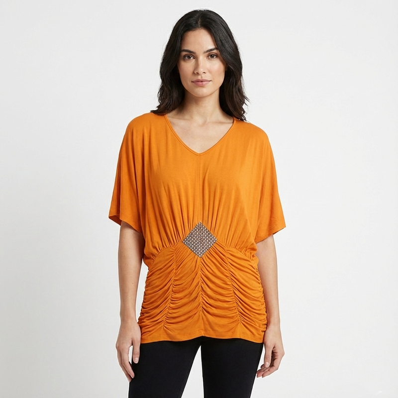 Orange Ruched Blouse Rolling Bargains