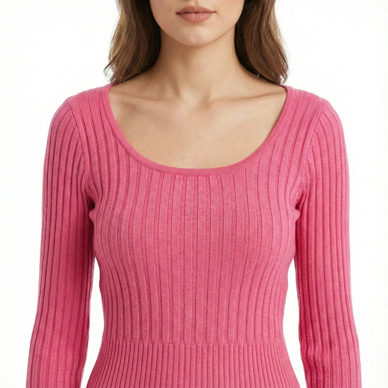The DIVA STAR Ribbed Knit Scoop Neck Top Rolling Bargains