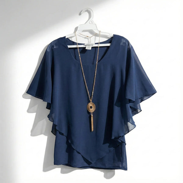 AGB Chiffon Popover Blouse with Necklace Rolling Bargains