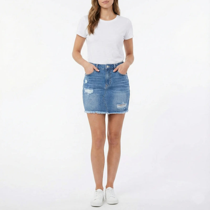Distressed Denim Mini Skirt Rolling Bargains