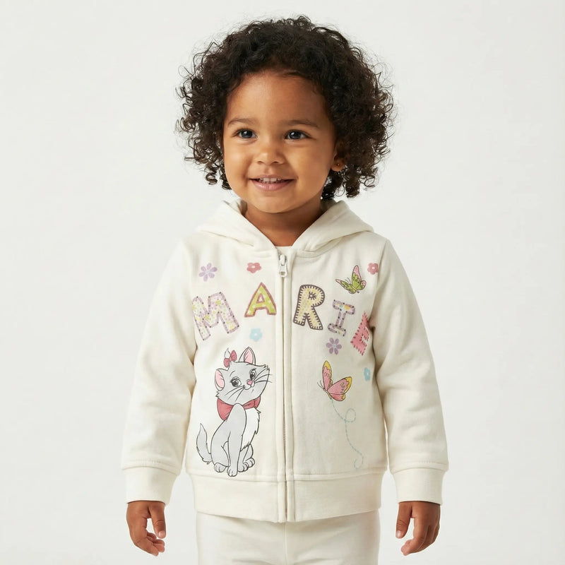 Disney Aristocats Marie Girls Hoodie White Zip-Up Sweatshirt w/ Ears & Bow Rolling Bargains