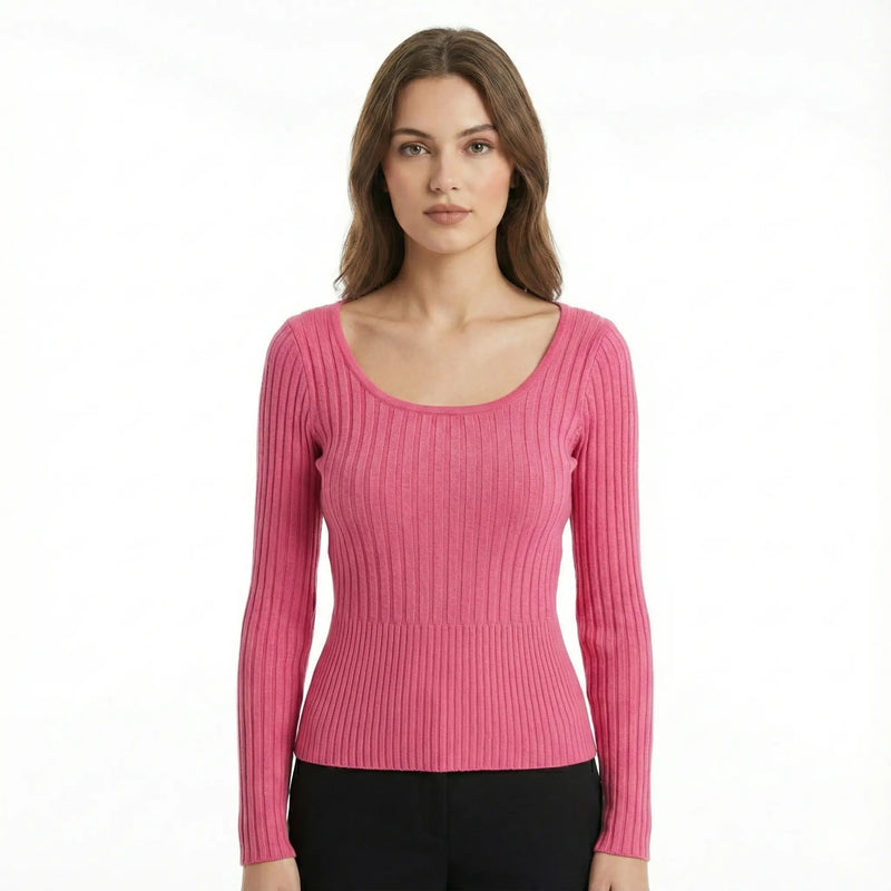 The DIVA STAR Ribbed Knit Scoop Neck Top Rolling Bargains