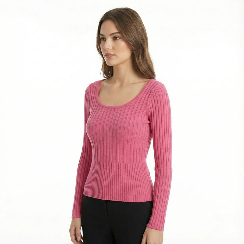 The DIVA STAR Ribbed Knit Scoop Neck Top Rolling Bargains